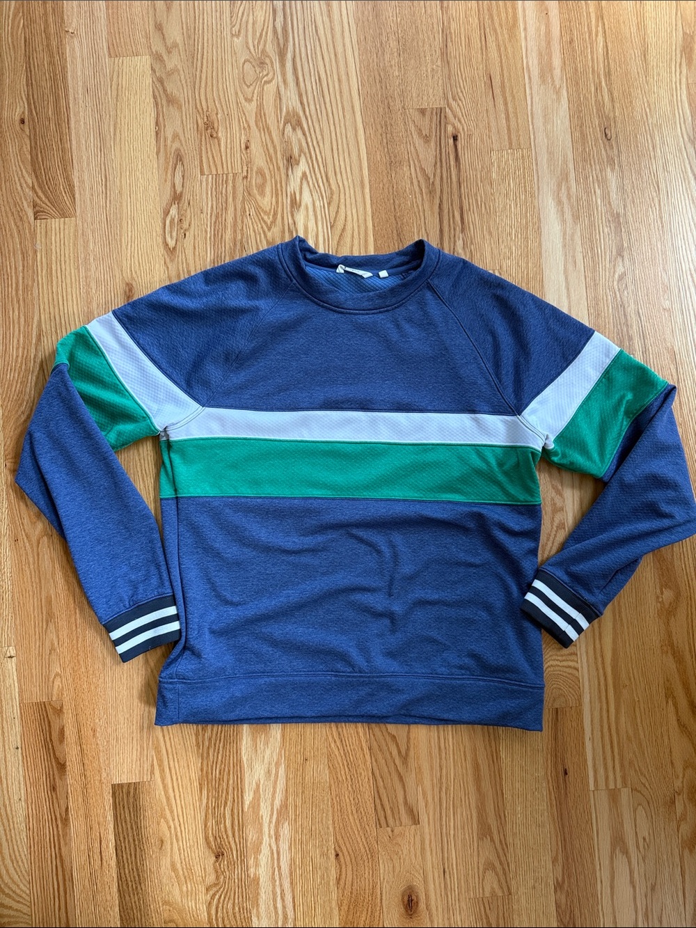 Cotopaxi Women’s Navy Crewneck Sweater with Green & White Stripe